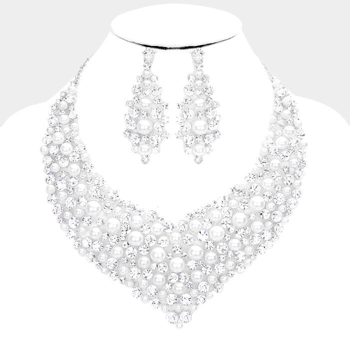 White Pearl Wedding Necklace on Silver | Wedding Jewelry | 381231