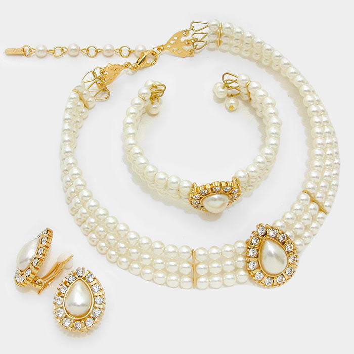 Wedding Jewelry | Cream Teardrop Pearl Necklace Set | 297450