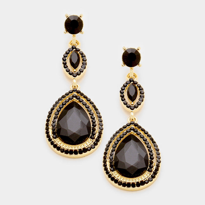 Double Teardrop Black Crystal Earrings | 358422