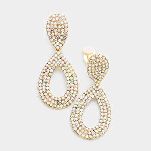 AB Rhinestone Cut Out Teardrop Clip On Earrings on Gold