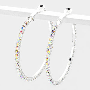 AB Crystal Rhinestone Hoop Earrings | 1.75" | 225462