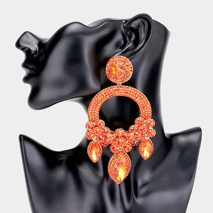 Large Long Elegant Orange Chandelier Pageant Prom Earrings | 444469