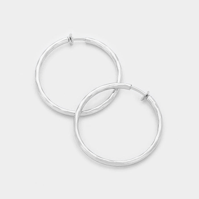 Clip On Silver Hoop Earrings | 1.25"