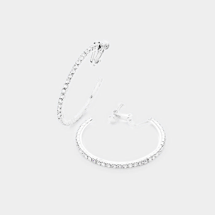 Small Crystal Clip On Hoop Earrings  | 1.75"