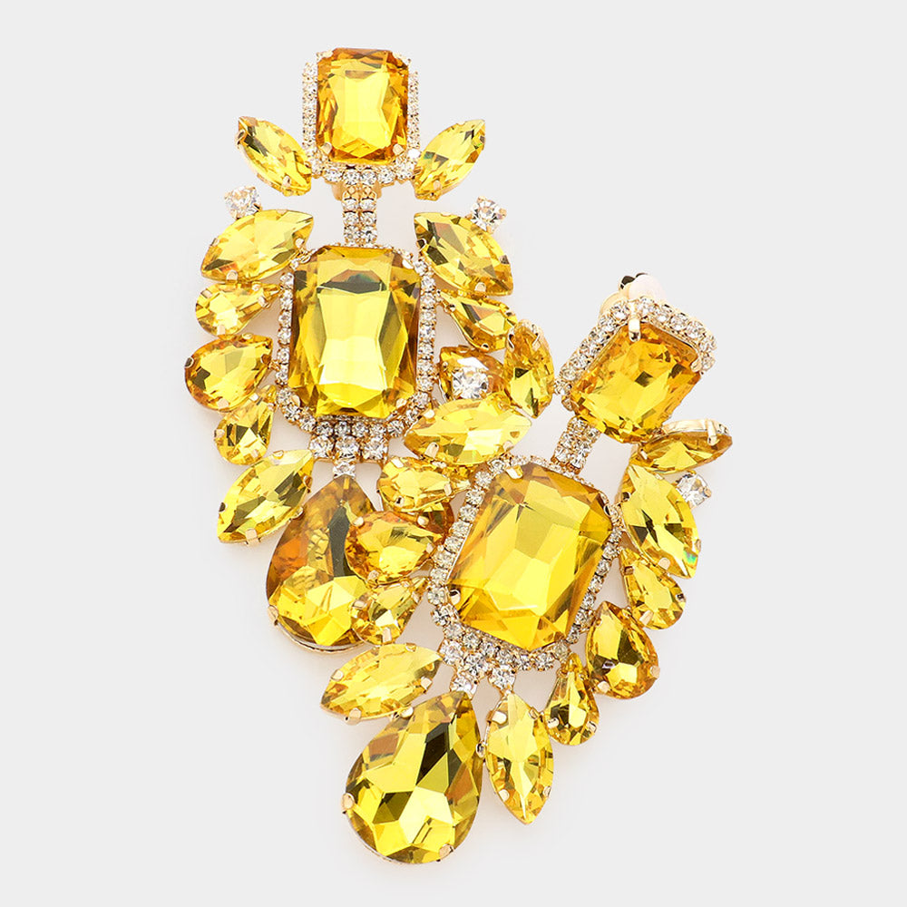 Large Yellow Crystal Chandelier Pageant Earrings | 448597