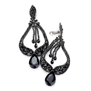 Black Crystal Pageant Earrings  | "Miss America"| Clip On | 439623