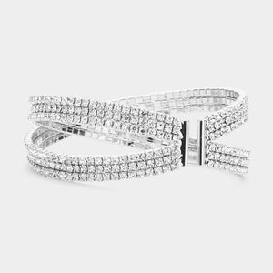 Clear Rhinestone Embellished Crisscross Cuff Pageant Bracelet | Cuff Prom Bracelet | 508013