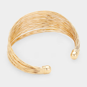 Multi Strand Textured Gold Metal Cuff Pageant Bracelet | 422042