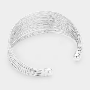 Multi Strand Textured Silver Metal Cuff Pageant Bracelet | 422043