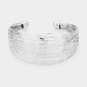 Multi Strand Textured Silver Metal Cuff Pageant Bracelet | 422043