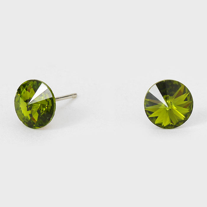 Small Green Round Crystal Stud Earrings | 8 mm