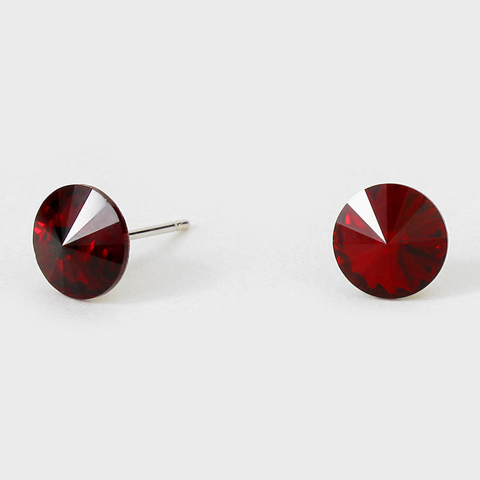 Small Dark Red Round Crystal Stud Earrings | 8 mm | 123250