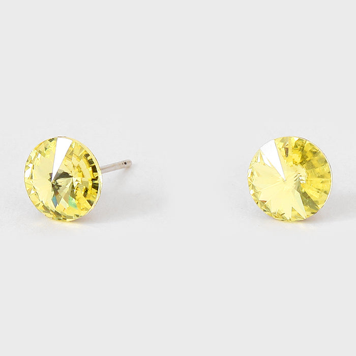 Small Yellow Round Crystal Stud Earrings | 8 mm