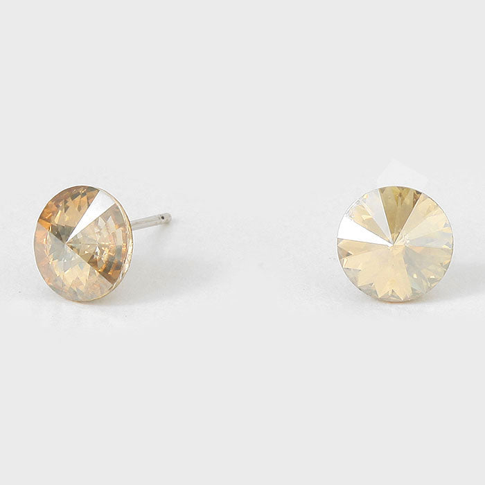 Small Gold Round Crystal Stud Earrings | 8 mm