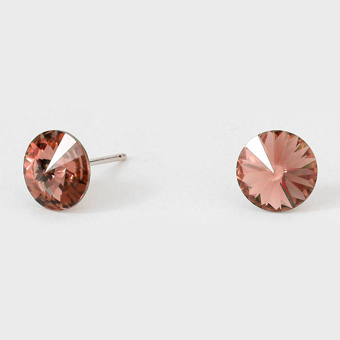 Small Blush Rose Round Crystal Stud Earrings | 8 mm