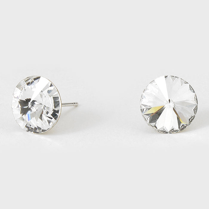 Clear on Silver Small Round Crystal Stud Earrings, 10mm = 0.39
