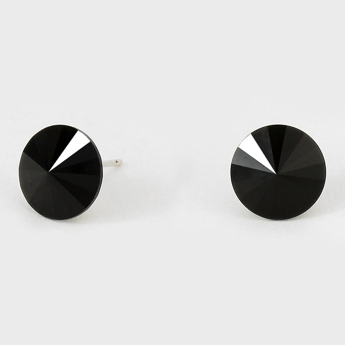 Black Small Round Crystal Stud Earrings | 10mm = 0.39"