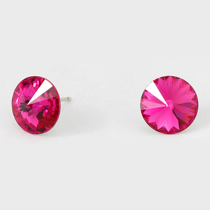 Fuchsia Small Round Crystal Stud Earrings | 10mm = 0.39"