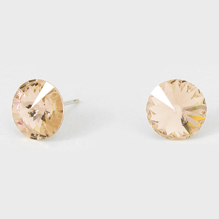 Light Gold Small Round Crystal Stud Earrings | 10mm = 0.39"