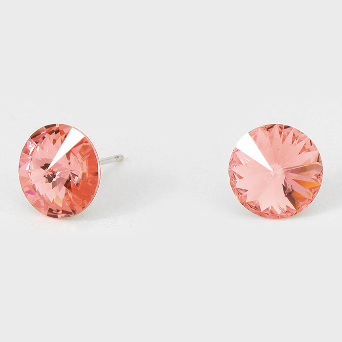 Pink Small Round Crystal Stud Earrings | 10mm = 0.39"