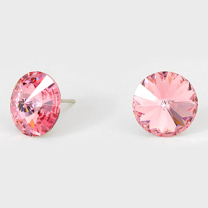 Light Rose Small Round Crystal Stud Earrings | 15mm = 0.59" | 114072