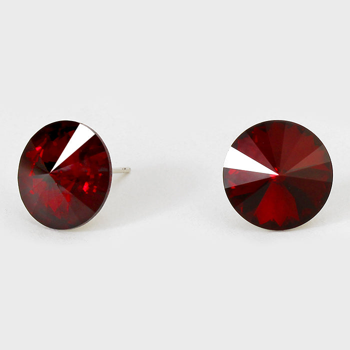 Dark Red Small Round Crystal Stud Earrings | 15mm = 0.59"