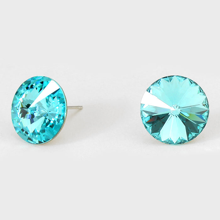 Light Turquoise Small Round Crystal Stud Earrings | 15mm = 0.59"