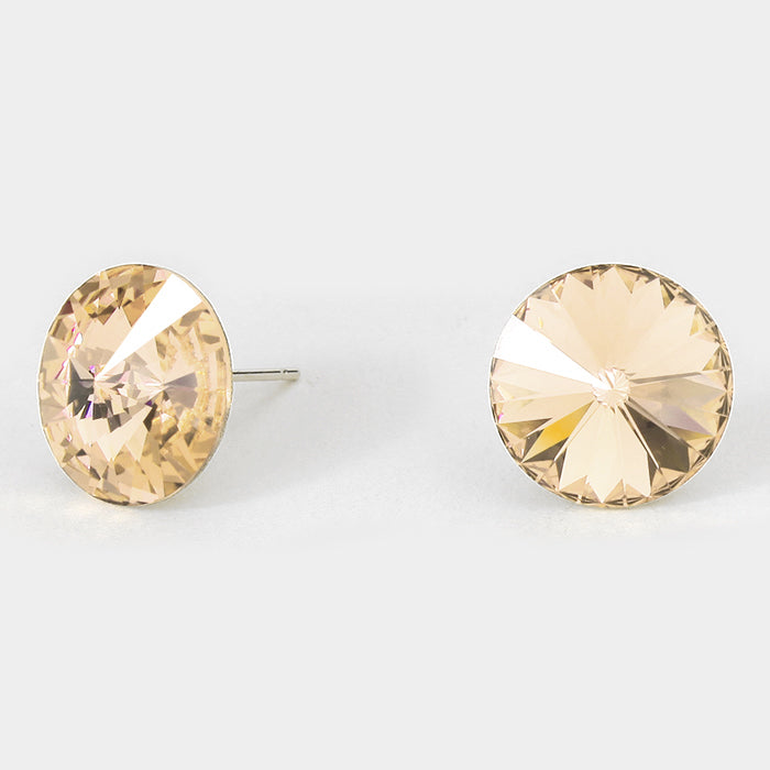 Topaz Small Round Crystal Stud Earrings | 15mm = 0.59"