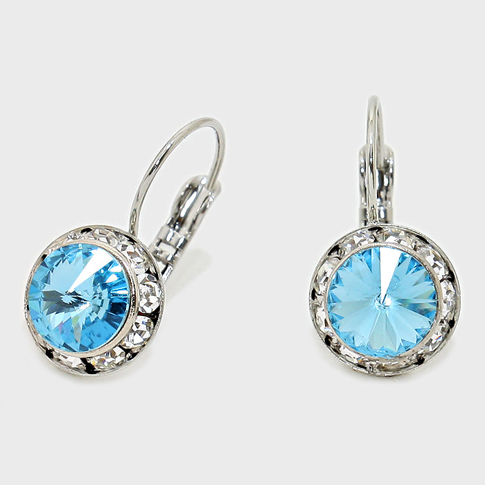 Small Aqua Austrian Crystal Stud Earrings | 0.5"