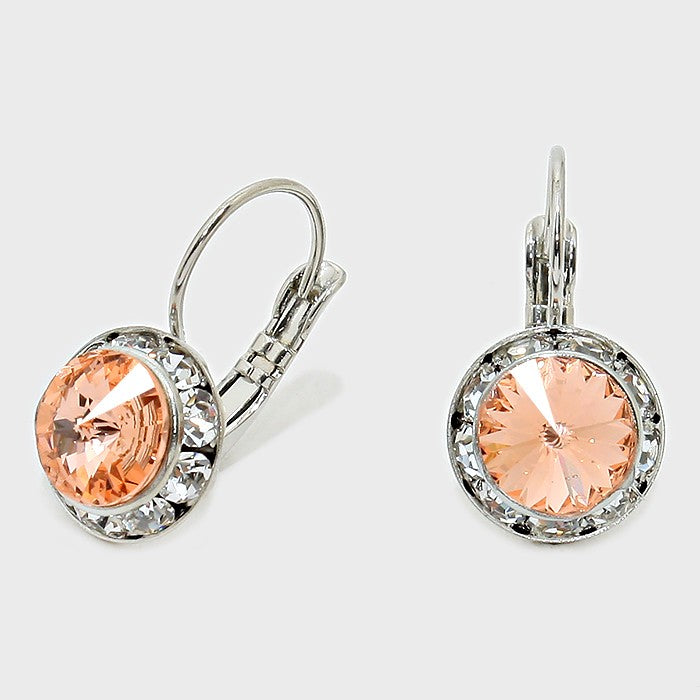 Small Peach Austrian Crystal Stud Earrings | 0.5"