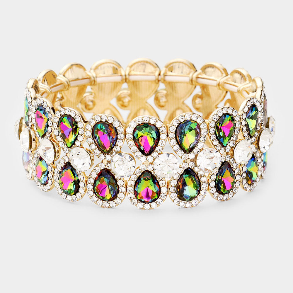 Crystal Mult Teardrop Stretch Pageant Bracelet | Prom Bracelet