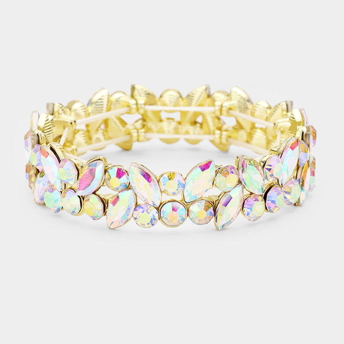 AB Crystal Marquis Stone Pageant Bracelet on Gold | Prom Bracelet