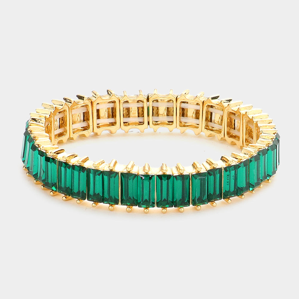 Rectangle Green Crystal Stone Stretch Pageant Bracelet | Evening Bracelet | 578097