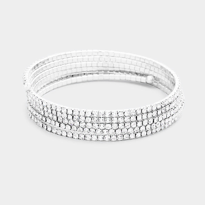 Silver Pave Rhinestone Bangle Bracelet