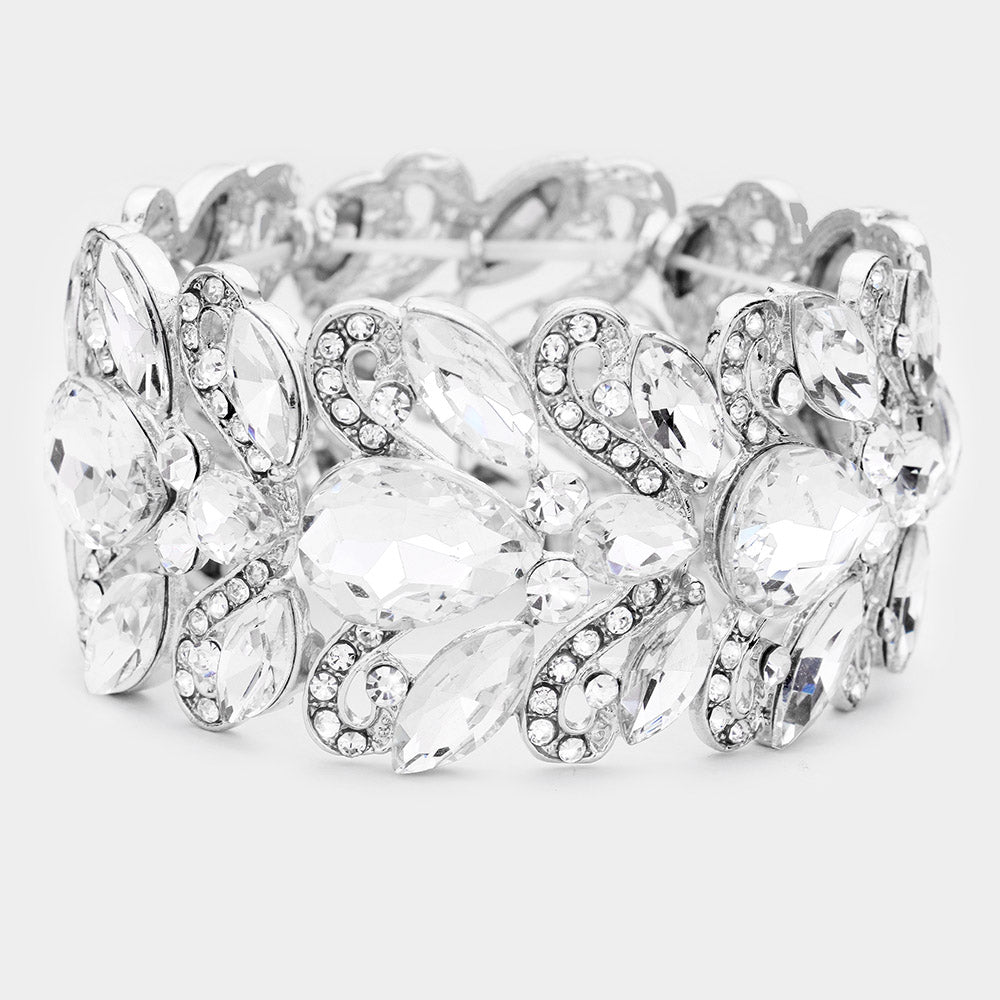 Clear Chunky Crystal Teardrop Pageant Stretch Bracelet | Prom Bracelet