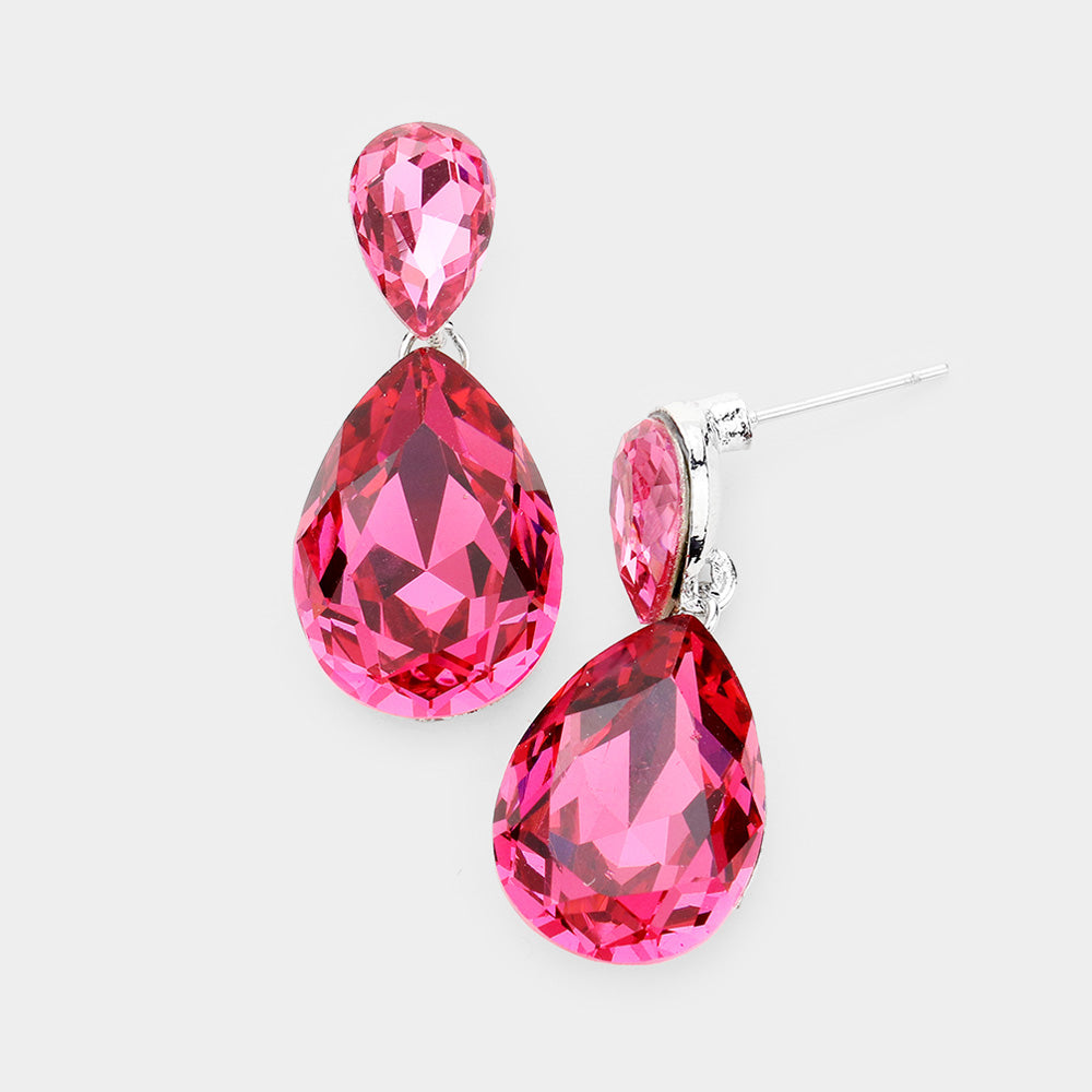 Little Girls Fuchsia Small Crystal Drop Pageant Earrings 