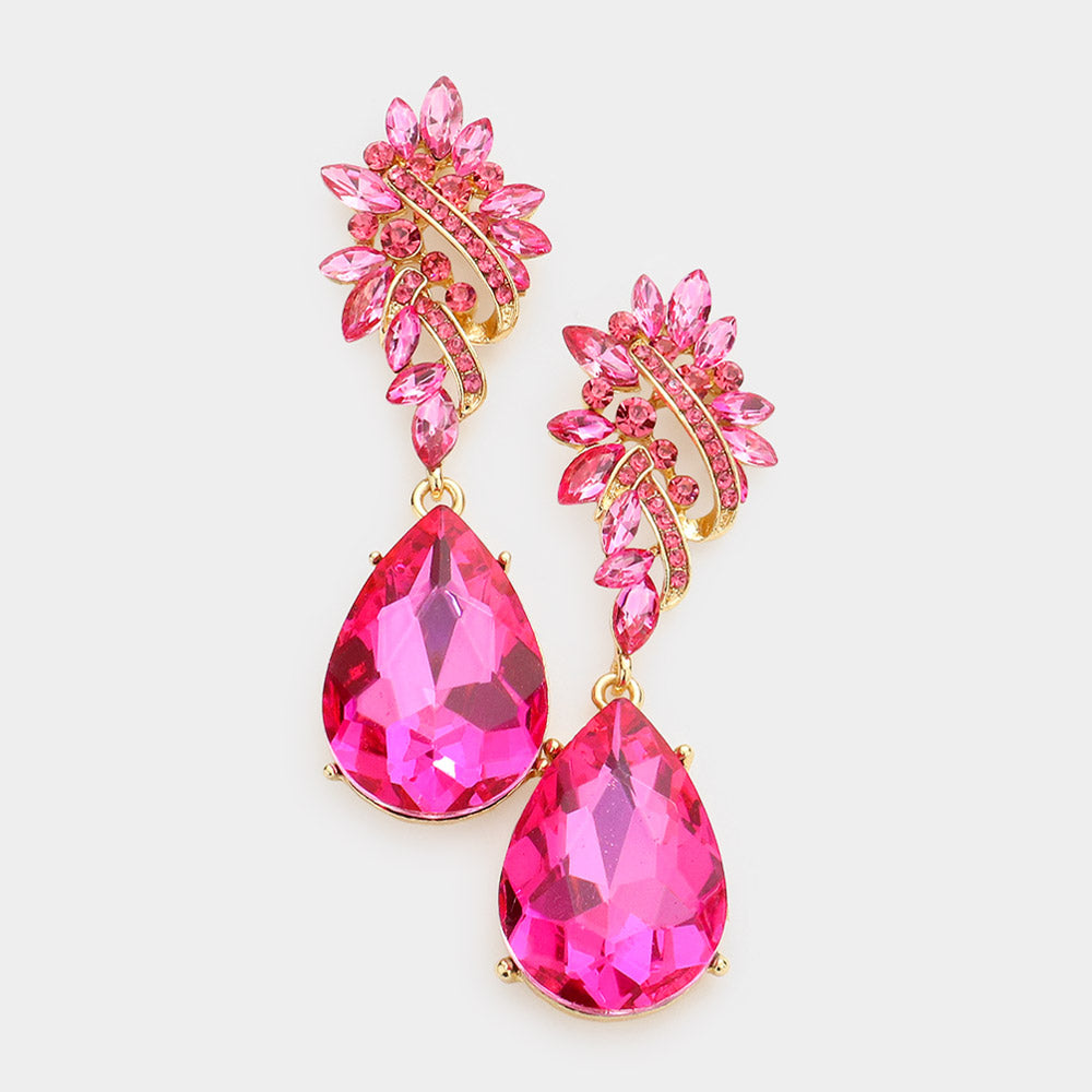 Light Rose Crystal Teardrop Rhinestone Pageant Earrings | Homecoming Jewelry