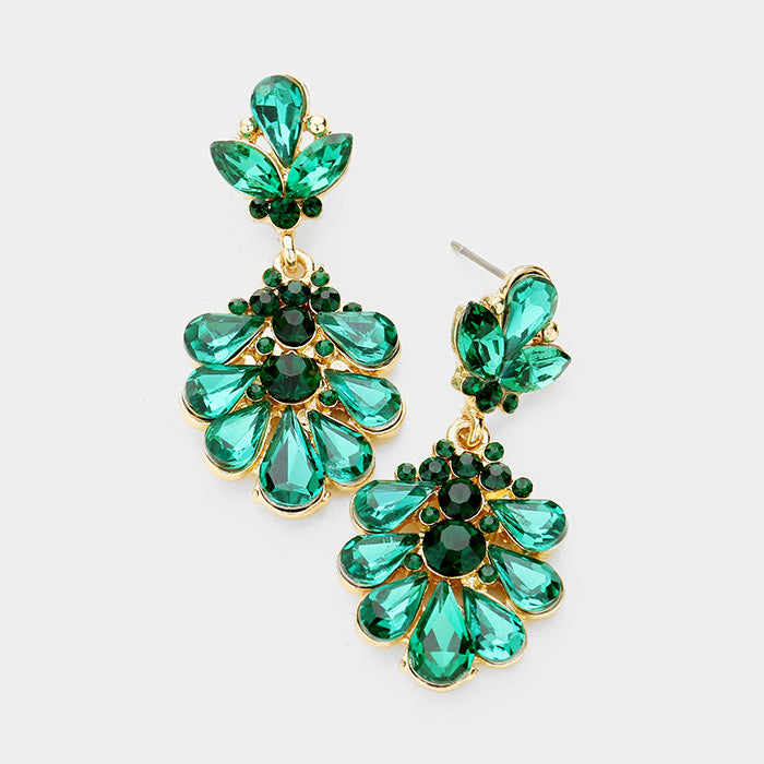 Little Girls Emerald Crystal Cluster Teardrop Pageant Earrings 