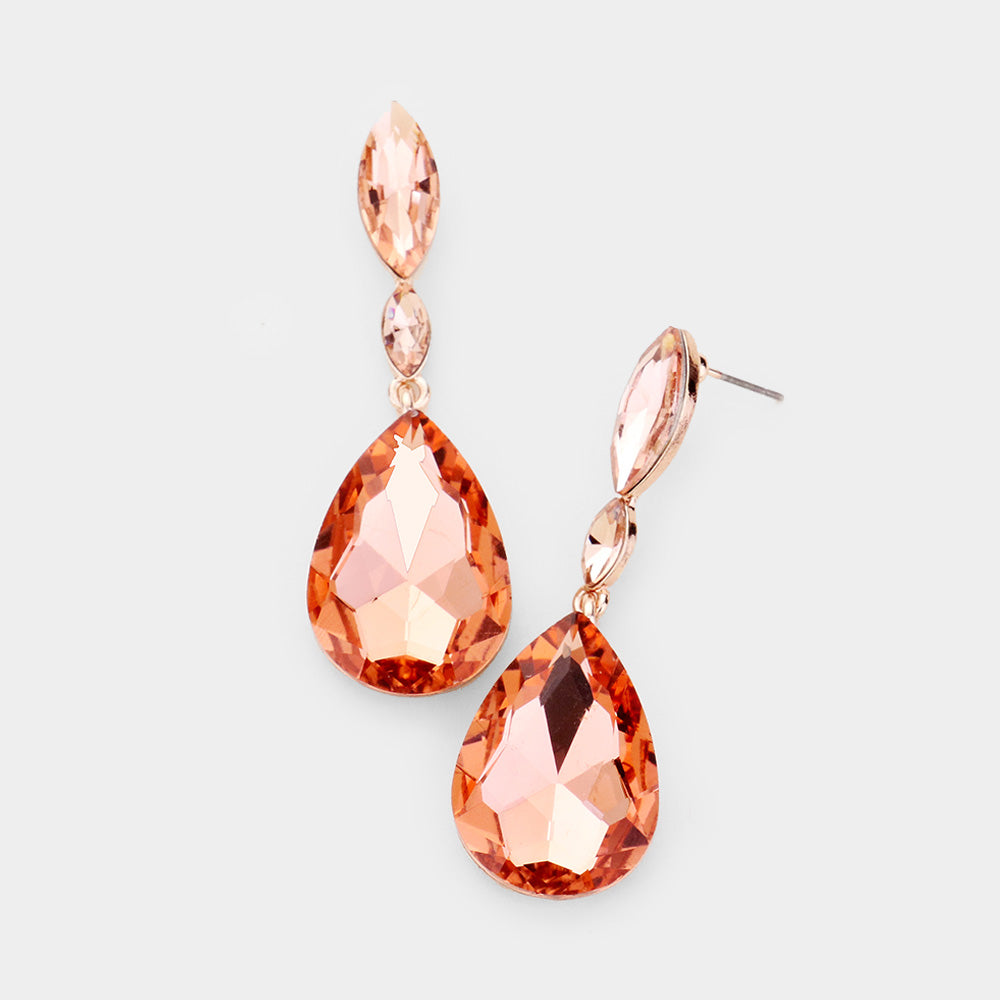 Small Double Peach Crystal Teardrop Earrings 