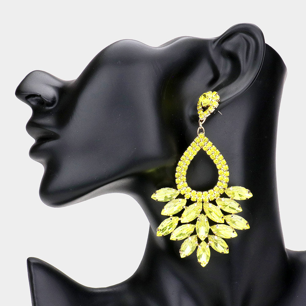 Elegant Marquise Yellow Crystal Cluster Chandelier Pageant Earrings / Prom Earrings