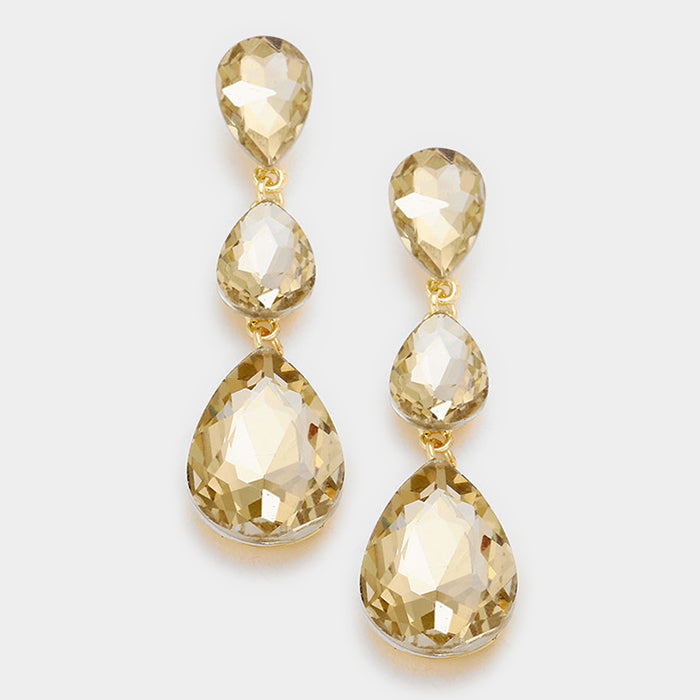 Gold Crystal Triple Teardrop Earrings