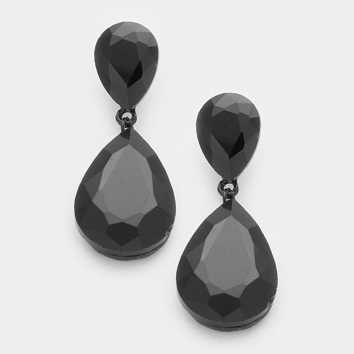 Jet Black Teardrop Earrings 