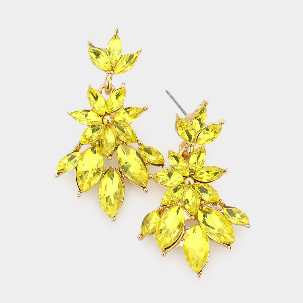 Yellow Crystal Flower Burst Dangle Pageant Earrings