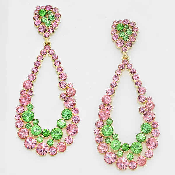 Long pistachio green pink chandelier earrings, chartreuse pink sparkling earrings, crystal green pink earrings, big glossy pastel hotsell earrings