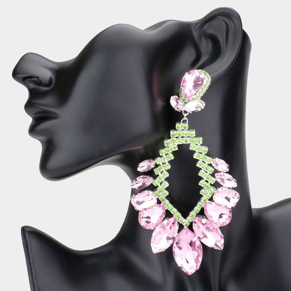 Pink & Green Crystal Multi Stone Statement Pageant Earrings | Pageant  Jewelry | 540282