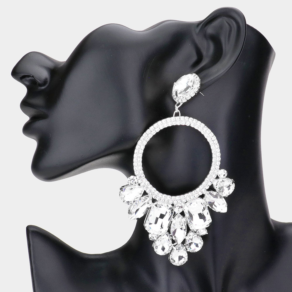 Clear Rhinestone Pave Fringe Pageant Earrings, Prom Earrings