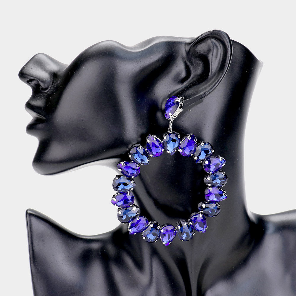 Elegant Long Black Crystal Statement Pageant Earrings