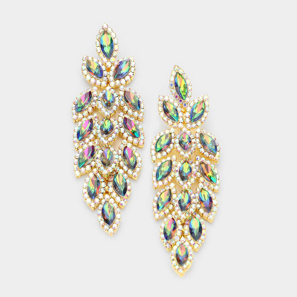 Long AB Crystal Marquise Earrings on Gold