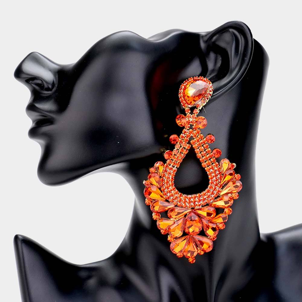 Large Multi-Color Crystal Statement Pageant Earrings | 494694