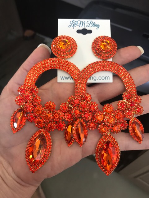 Large Long Elegant Orange Chandelier Pageant Prom Earrings